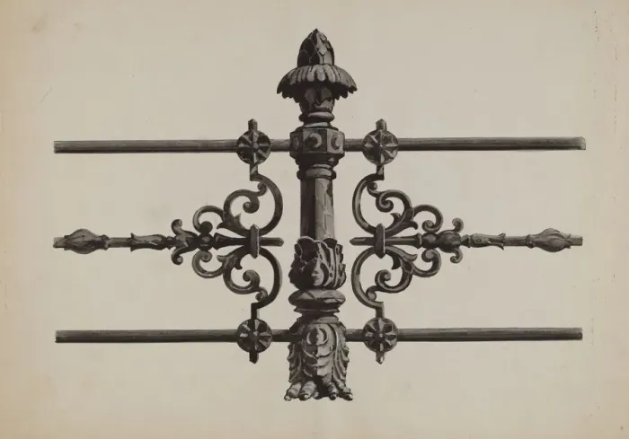 Framed Print : Iron Fence, c. 1936. Creator: Florence Huston Framed Print : Iron Fence, c. 1936. Creator: Florence Huston