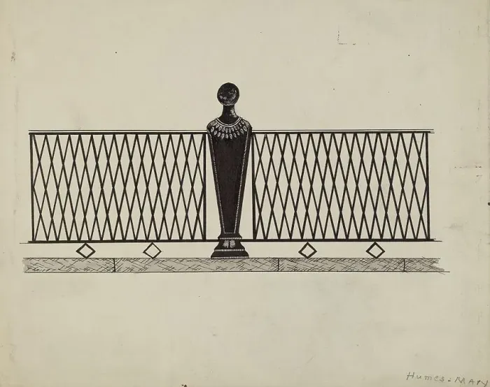 Framed Print : Iron Fence, c. 1936. Creator: Mary E Humes Framed Print : Iron Fence, c. 1936. Creator: Mary E Humes