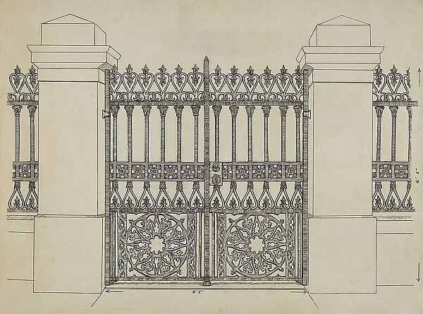 Iron Fence and Gate, c. 1936. Creator: Ray Price