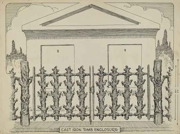 Framed Print : Iron Fence around Tomb, c. 1936. Creator: Thomas Byrne Framed Print : Iron Fence around Tomb, c. 1936. Creator: Thomas Byrne