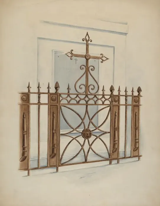 Framed Print : Iron Gate and Fence, c. 1936. Creator: Al Curry Framed Print : Iron Gate and Fence, c. 1936. Creator: Al Curry
