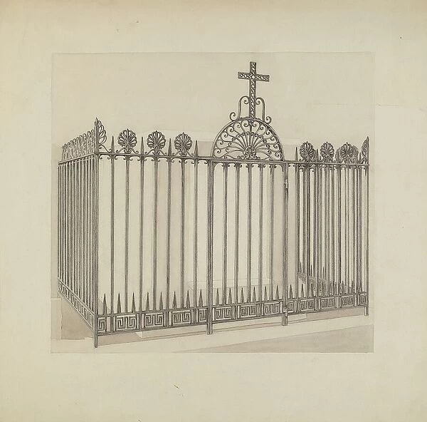 Iron Gate and Fence, c. 1936. Creator: Arelia Arbo