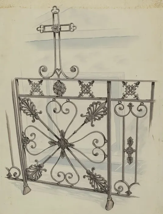 Framed Print : Iron Gate and Fence, c. 1936. Creator: Joseph L. Boyd Framed Print : Iron Gate and Fence, c. 1936. Creator: Joseph L. Boyd