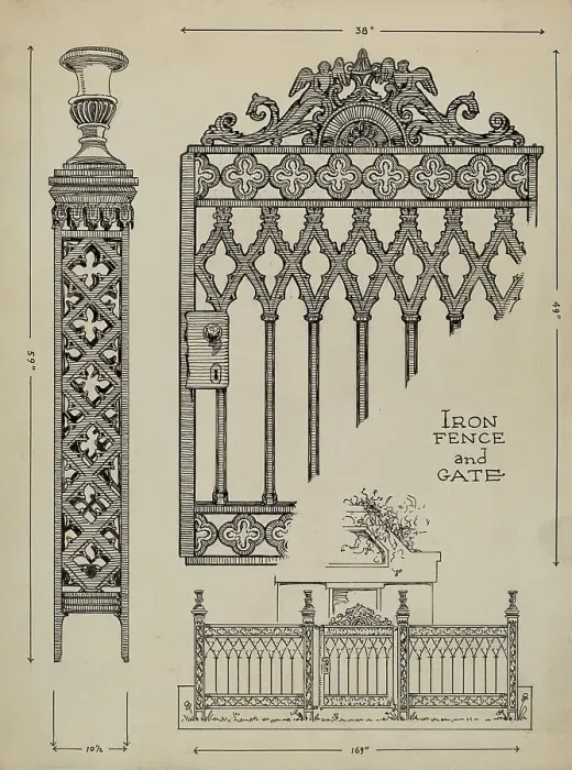 Framed Print : Iron Gate and Fence, c. 1936. Creator: Thomas Byrne Framed Print : Iron Gate and Fence, c. 1936. Creator: Thomas Byrne