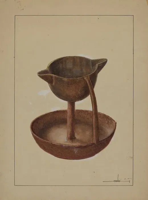 Framed Print : Iron Grease Lamp, c. 1937. Creator: James Drake Framed Print : Iron Grease Lamp, c. 1937. Creator: James Drake