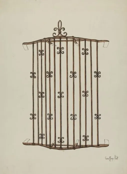 Framed Print : Iron Grille (at Window) a Restoration Drawing, 1936. Creator: Geoffrey Holt