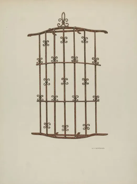 Framed Print : Iron Grille at Window, 1941. Creator: William Kieckhofel Framed Print : Iron Grille at Window, 1941. Creator: William Kieckhofel