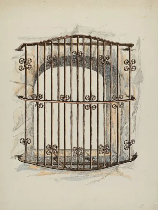 Framed Print : Iron Grille at Window (a Restoration), c. 1941. Creator: William Kieckhofel Framed Print : Iron Grille at Window (a Restoration), c. 1941. Creator: William Kieckhofel