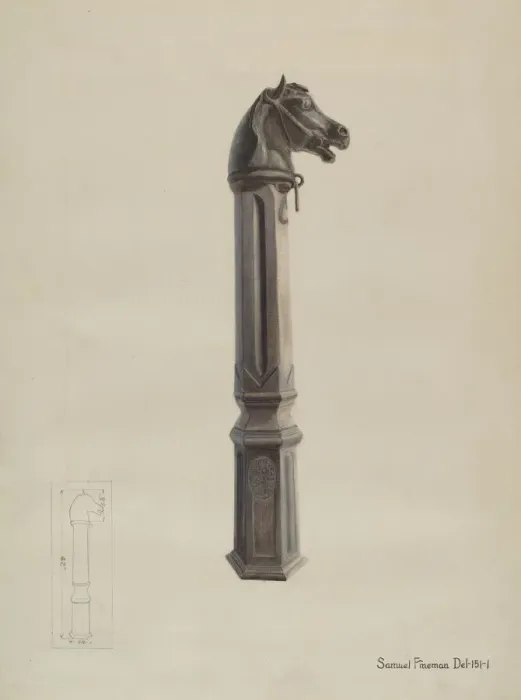 Framed Print : Iron Hitching Post, c. 1937. Creator: Samuel Fineman Framed Print : Iron Hitching Post, c. 1937. Creator: Samuel Fineman