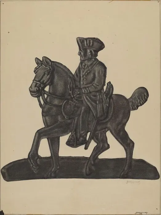 Framed Print : Iron Officer on Horse, c. 1937. Creator: John Wilkes Framed Print : Iron Officer on Horse, c. 1937. Creator: John Wilkes