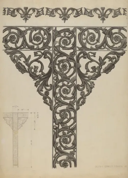 Framed Print : Iron Porch Support, c. 1936. Creator: Ernest A Towers Jr Framed Print : Iron Porch Support, c. 1936. Creator: Ernest A Towers Jr
