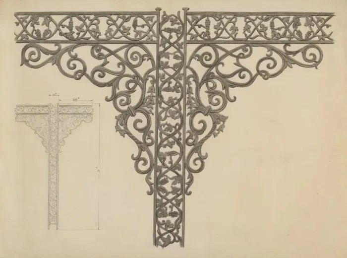 Framed Print : Iron Porch Supports, c. 1936. Creator: John R. Towers Framed Print : Iron Porch Supports, c. 1936. Creator: John R. Towers