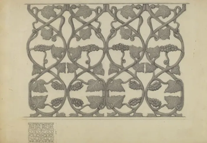 Framed Print : Iron Railing, c. 1936. Creator: Samuel Fineman Framed Print : Iron Railing, c. 1936. Creator: Samuel Fineman