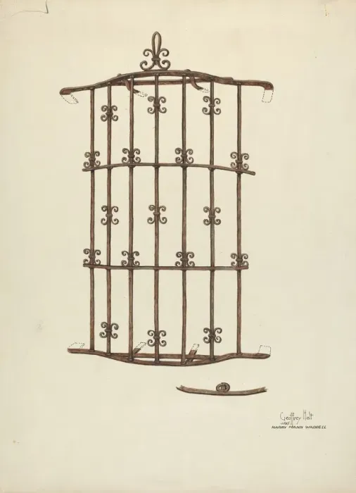 Framed Print : Iron Window Grille, 1936. Creators: Geoffrey Holt, Harry Mann Waddell Framed Print : Iron Window Grille, 1936. Creators: Geoffrey Holt, Harry Mann Waddell