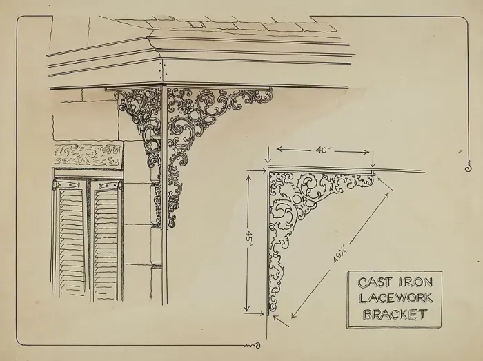 Framed Print : Iron Work on Balcony, c. 1936. Creator: Ray Price Framed Print : Iron Work on Balcony, c. 1936. Creator: Ray Price
