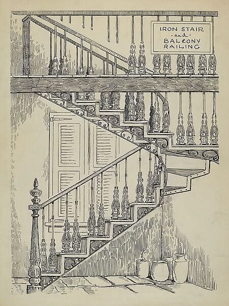 Iron Work on Stairway, c. 1936. Creator: Al Curry