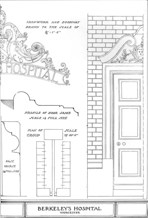 Framed Print : Ironwork and doorway, Berkeleys Hospital, Worcester, Worcestershire, 1924 Framed Print : Ironwork and doorway, Berkeleys Hospital, Worcester, Worcestershire, 1924