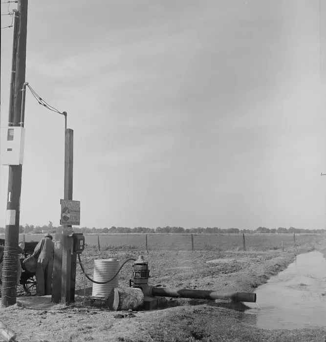 Framed Print : Irrigation pump on edge of field, San Joaquin Valley, California, 1938. Creator: Dorothea Lange Framed Print : Irrigation pump on edge of field, San Joaquin Valley, California, 1938. Creator: Dorothea Lange