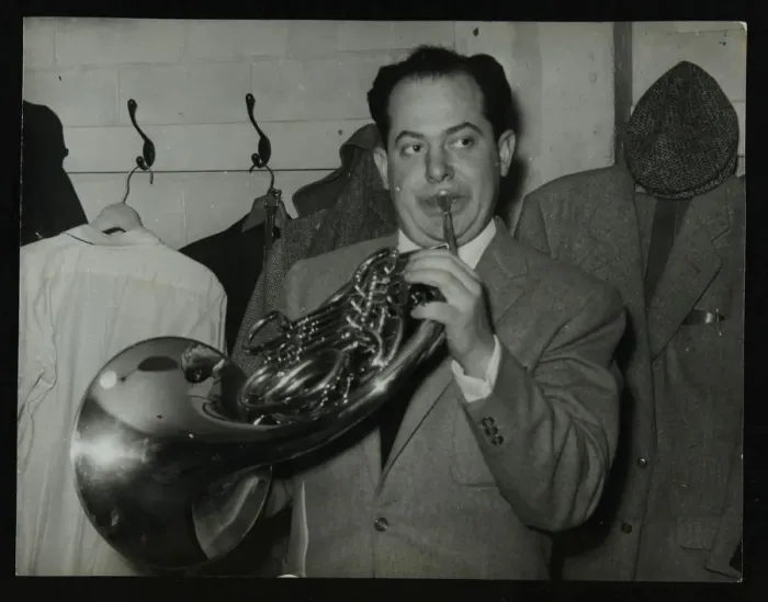 Framed Print : Irving Rosenthal with a French horn, c1950s. Artist: Denis Williams Framed Print : Irving Rosenthal with a French horn, c1950s. Artist: Denis Williams