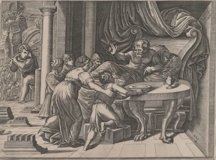 Framed Print : Isaac Blessing Jacob, 1524. Creator: Agostino Veneziano Framed Print : Isaac Blessing Jacob, 1524. Creator: Agostino Veneziano