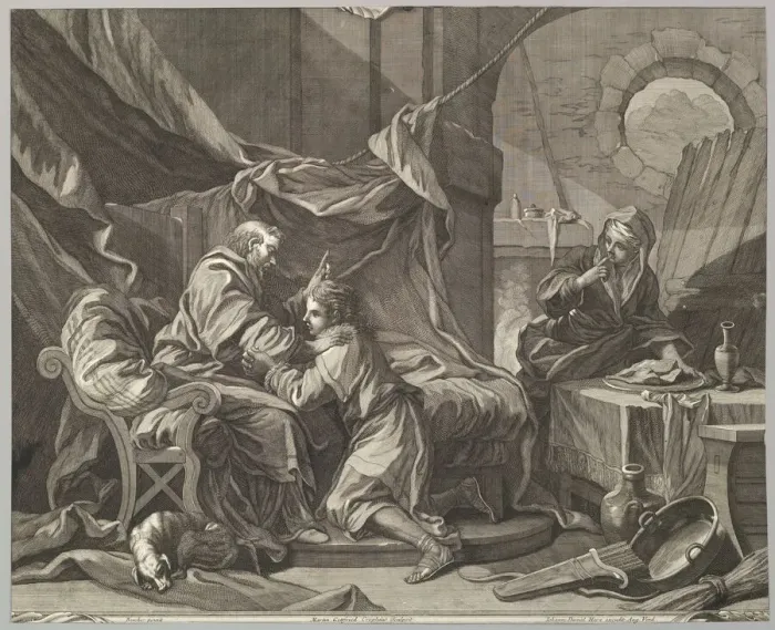 Framed Print : Isaac Blessing Jacob, 18th century. Creator: Martin Gottfried Crophius Framed Print : Isaac Blessing Jacob, 18th century. Creator: Martin Gottfried Crophius