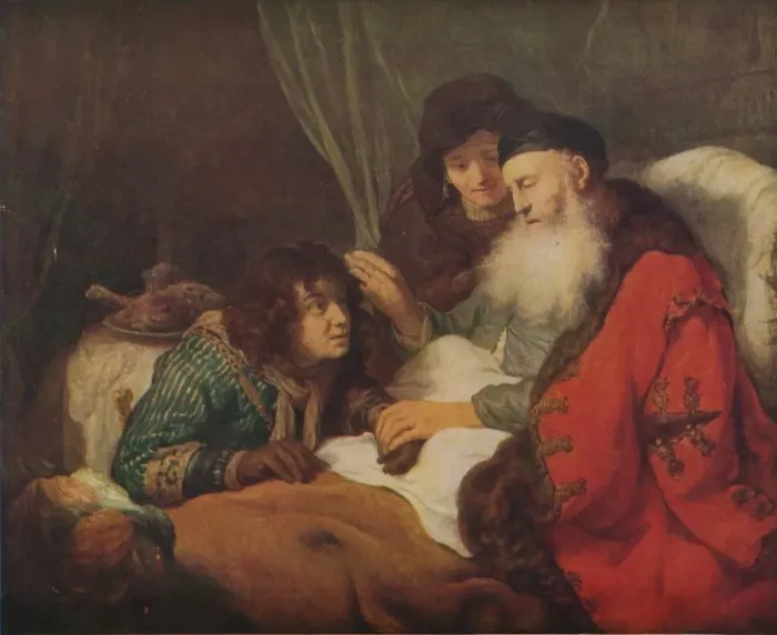 Framed Print : Isaac Blessing Jacob, c1638, (1914). Creator: Govaert Flinck Framed Print : Isaac Blessing Jacob, c1638, (1914). Creator: Govaert Flinck