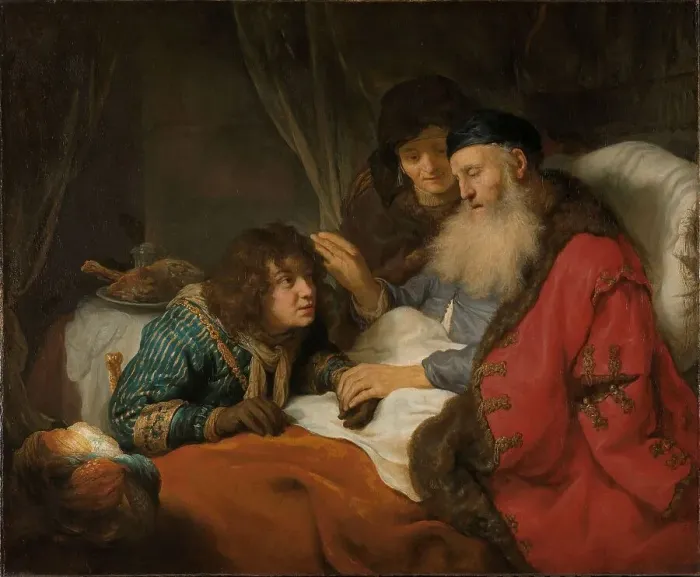 Framed Print : Isaac Blessing Jacob, c.1638. Creator: Govaert Flinck Framed Print : Isaac Blessing Jacob, c.1638. Creator: Govaert Flinck