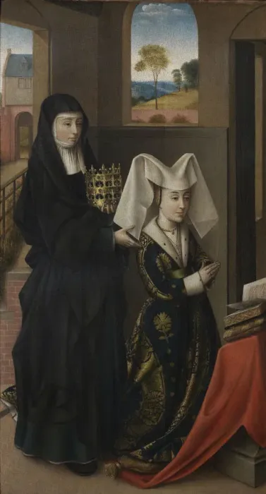 Framed Print : Isabel of Portugal with Saint Elizabeth, 1457-1460. Artist: Christus, Petrus (1410 / 20-1475 / 76) Framed Print : Isabel of Portugal with Saint Elizabeth, 1457-1460. Artist: Christus, Petrus (1410 / 20-1475 / 76)