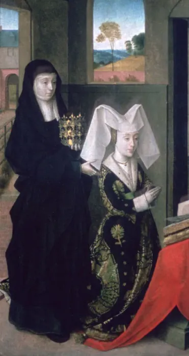Framed Print : Isabel of Portugal with St Elizabeth, 1457-1460. Artist: Petrus Christus Framed Print : Isabel of Portugal with St Elizabeth, 1457-1460. Artist: Petrus Christus