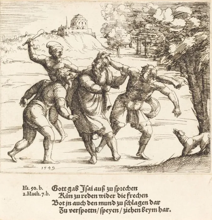 Framed Print : Isaiah Accepts Mockery because of His Faith, 1549. Creator: Augustin Hirschvogel Framed Print : Isaiah Accepts Mockery because of His Faith, 1549. Creator: Augustin Hirschvogel