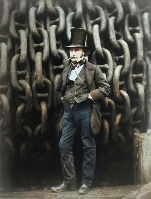 Framed Print : Isambard Kingdom Brunel Standing Before the Launching Chains of the Great Eastern...printed 1863-64. Creator: Robert Howlett Framed Print : Isambard Kingdom Brunel Standing Before the Launching Chains of the Great Eastern...printed 1863-64. Creator: Robert Howlett