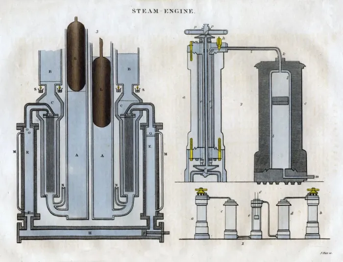 Framed Print : Isambard Kingdom Brunels steam engine, 1827. Artist: J Pass Framed Print : Isambard Kingdom Brunels steam engine, 1827. Artist: J Pass