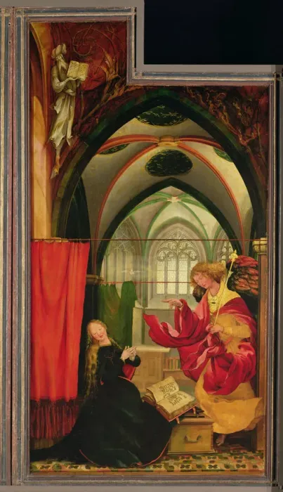 Framed Print : The Isenheim Altarpiece. Left wing: Annunciation. Artist: Grunewald, Matthias (ca 1470-1528) Framed Print : The Isenheim Altarpiece. Left wing: Annunciation. Artist: Grunewald, Matthias (ca 1470-1528)