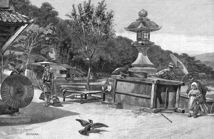 Framed Print : Ishiyama, on the Banks of the Seta River, 1891. Creator: Charles Edwin Fripp. Ishiyama, on the Banks of the Seta River, 1891. Creator: Charles Edwin Fripp Framed Print : Ishiyama, on the Banks of the Seta River, 1891. Creator: Charles Edwin Fripp. Ishiyama, on the Banks of the Seta River, 1891. Creator: Charles Edwin Fripp