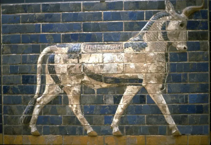 Framed Print : The Ishtar Gate, Babylon. Relief of bull, 6th century BC. Artist: Assyrian Art Framed Print : The Ishtar Gate, Babylon. Relief of bull, 6th century BC. Artist: Assyrian Art