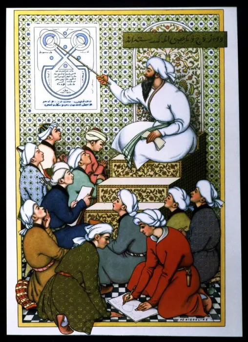 Framed Print : Islamic doctor teaching some young people, 10th century Framed Print : Islamic doctor teaching some young people, 10th century