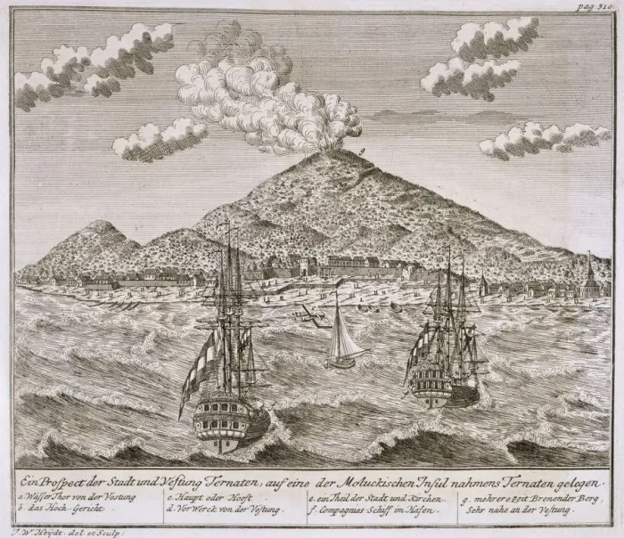 Framed Print : Island called Ternate in the Moluccas, pub. 1744. Creator: Johann Wolfgang Heydt (fl Framed Print : Island called Ternate in the Moluccas, pub. 1744. Creator: Johann Wolfgang Heydt (fl