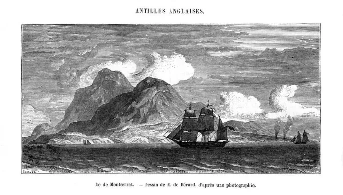 Framed Print : The island of Montserrat in the Caribbean Sea, 19th century. Artist: E de Berard Framed Print : The island of Montserrat in the Caribbean Sea, 19th century. Artist: E de Berard