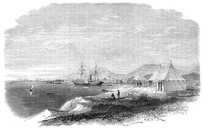 Framed Print : The Isle of Mussowah, in the Red Sea, the head-quarters of the Abyssinian Relief Mission, 1865. Creator: Unknown Framed Print : The Isle of Mussowah, in the Red Sea, the head-quarters of the Abyssinian Relief Mission, 1865. Creator: Unknown