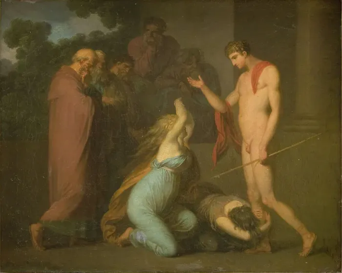 Framed Print : Ismene and Antogone Plead with Theseus, 1790-1799. Creator: Nicolai Abraham Abildgaard Framed Print : Ismene and Antogone Plead with Theseus, 1790-1799. Creator: Nicolai Abraham Abildgaard