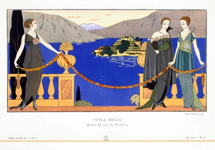Framed Print : Isola Bella, evening dresses designed by Redfern, 1914. Artist: Georges Barbier Framed Print : Isola Bella, evening dresses designed by Redfern, 1914. Artist: Georges Barbier