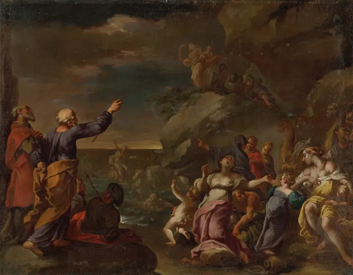 Framed Print : The Israelites cross the Red Sea, 1700-1750. Creator: Circle of Paul Troger Framed Print : The Israelites cross the Red Sea, 1700-1750. Creator: Circle of Paul Troger