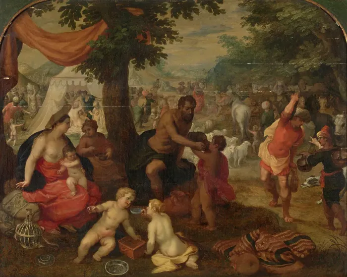 Framed Print : The Israelites in the Desert. Creator: Hendrick van Balen I Framed Print : The Israelites in the Desert. Creator: Hendrick van Balen I