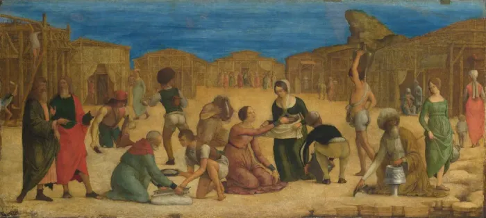 Framed Print : The Israelites gathering Manna, 1490s. Creator: Ercole de Roberti, (Ercole Ferrarese) (c Framed Print : The Israelites gathering Manna, 1490s. Creator: Ercole de Roberti, (Ercole Ferrarese) (c