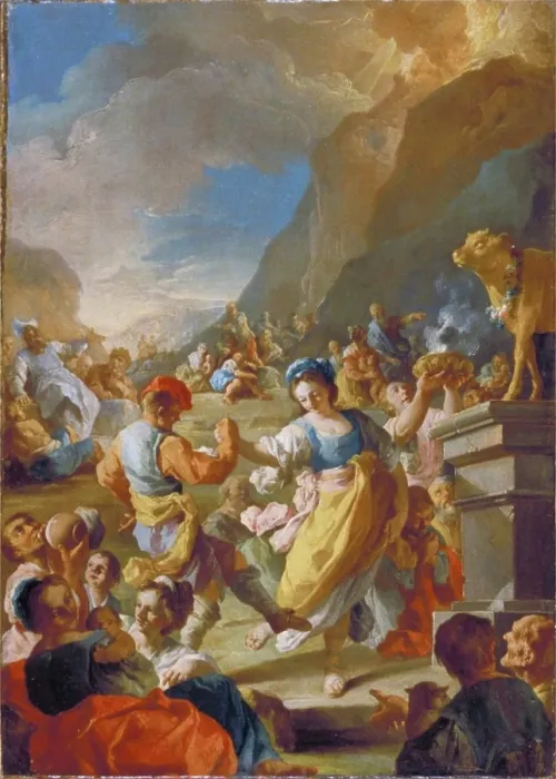 Framed Print : The Israelites Worshiping The Golden Calf, c1758. Creator: Lorenzo de Caro Framed Print : The Israelites Worshiping The Golden Calf, c1758. Creator: Lorenzo de Caro