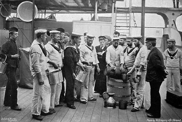 Issuing rum on board HMS Royal Sovereign, 1896. Artist: W Gregory