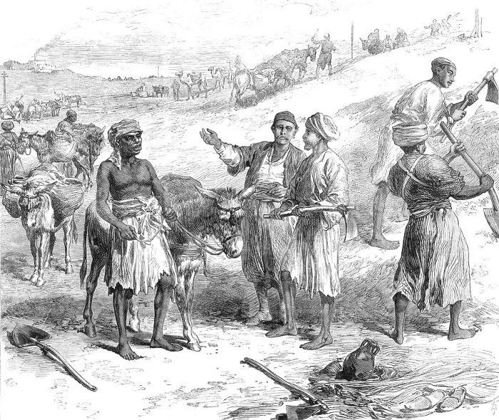 Framed Print : The Isthmus of Suez Maritime Canal: labourers removing earth, 1869. Creator: Unknown Framed Print : The Isthmus of Suez Maritime Canal: labourers removing earth, 1869. Creator: Unknown