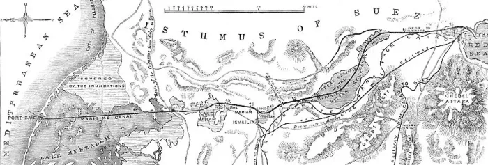 Framed Print : The Isthmus of Suez Maritime Canal: plan of the canal, with the small fresh-water canal, 1869. Creator: Unknown Framed Print : The Isthmus of Suez Maritime Canal: plan of the canal, with the small fresh-water canal, 1869. Creator: Unknown