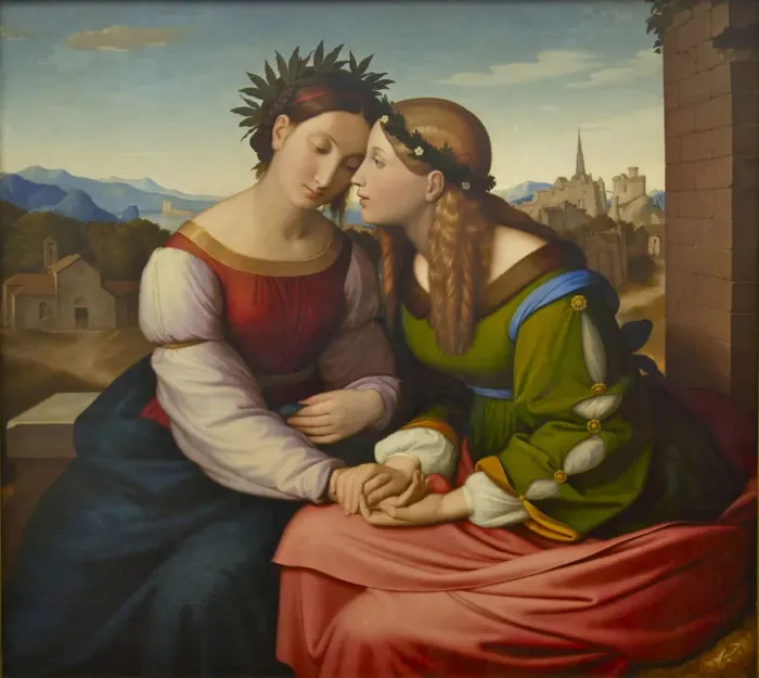 Framed Print : Italia and Germania (Sulamith and Mary), 1828. Artist: Overbeck, Johann Friedrich (1789-1869) Framed Print : Italia and Germania (Sulamith and Mary), 1828. Artist: Overbeck, Johann Friedrich (1789-1869)