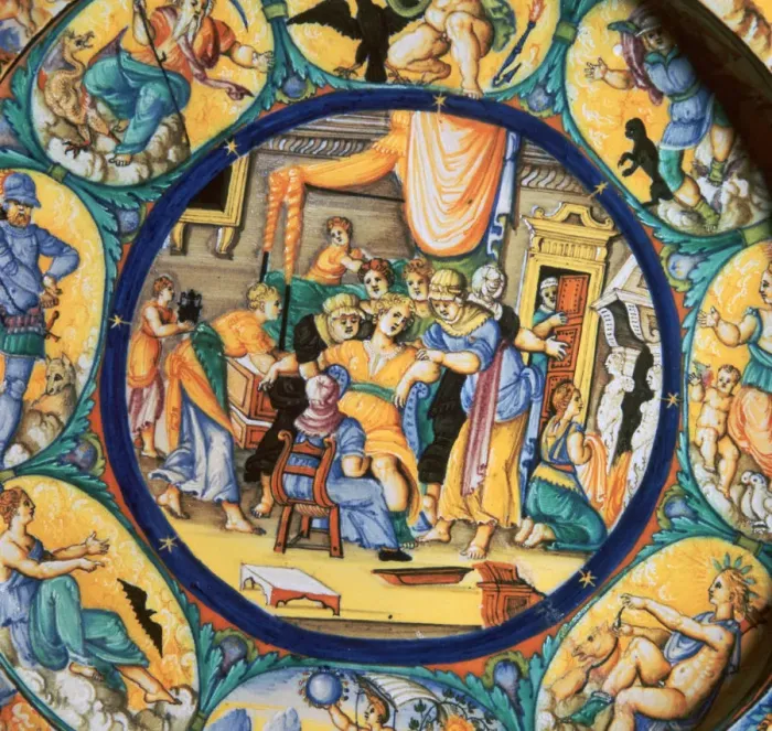 Framed Print : Italian earthenware plate showing the birth of Hercules Framed Print : Italian earthenware plate showing the birth of Hercules